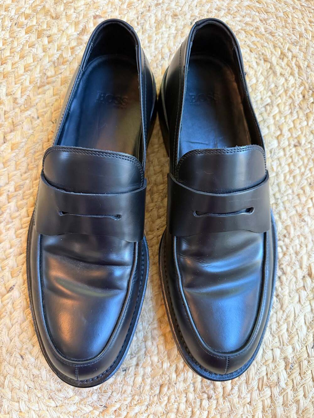 BOSS Hugo Boss “Dublin” Men Black Leather Chunky Penny Loafers Made in Italy